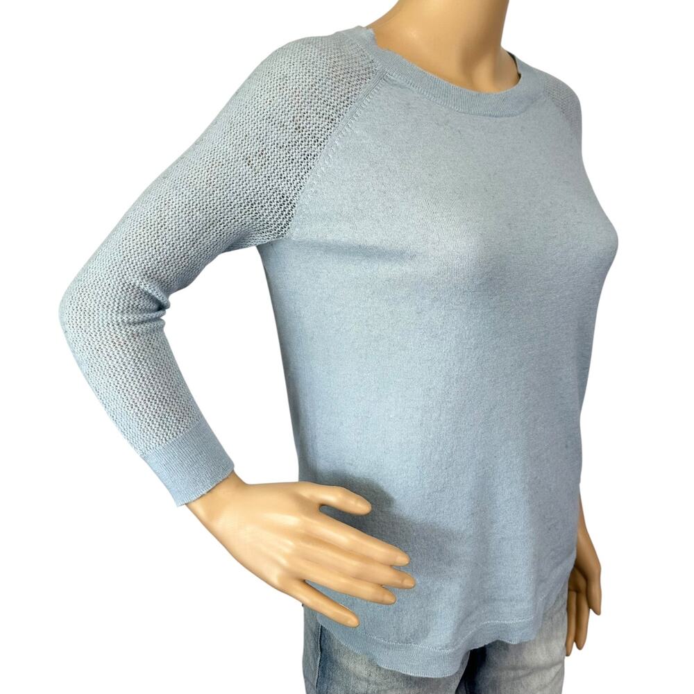 J. Crew Merino Wool Mesh Sleeve Sweater Dusty Sky Blue B9210 Size S - Picture 4 of 11